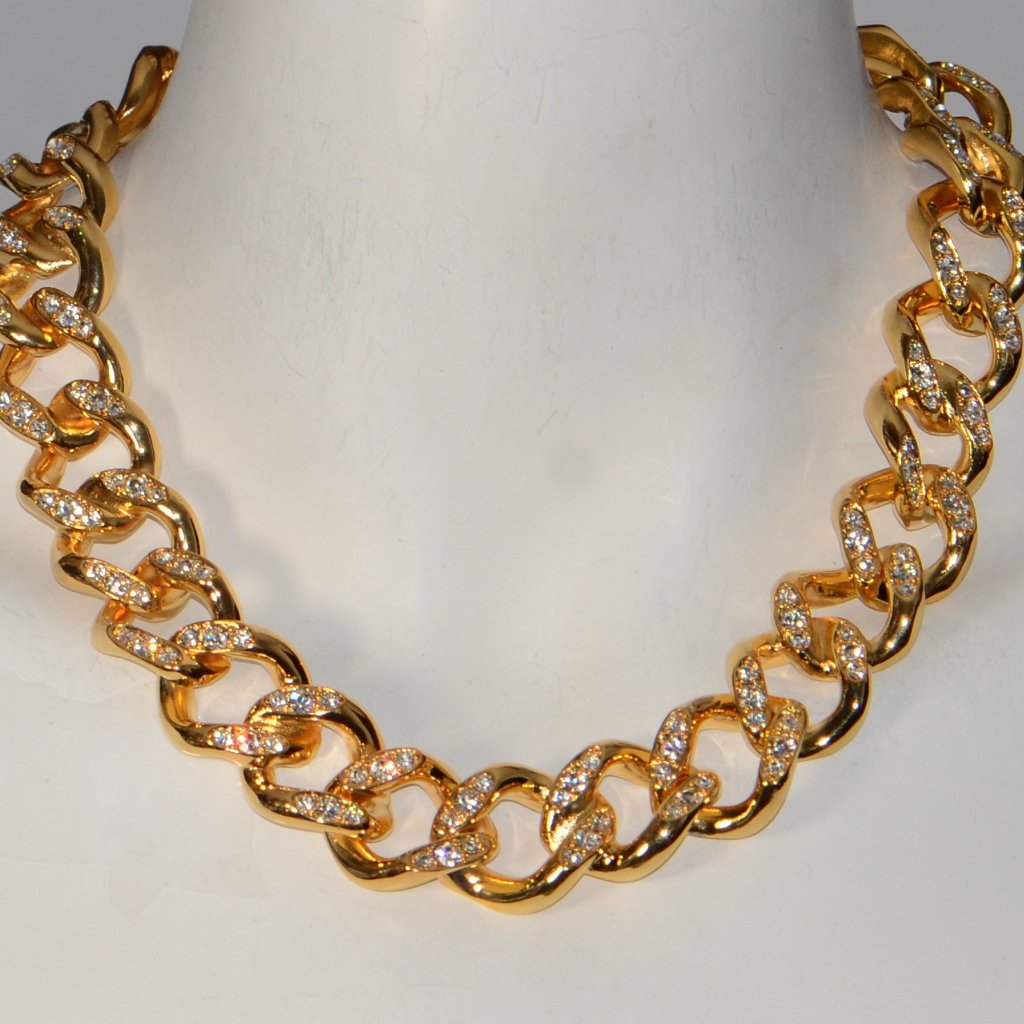 Kenneth Jay Lane Kjl Polished Gold Crystal Link Necklace 265$